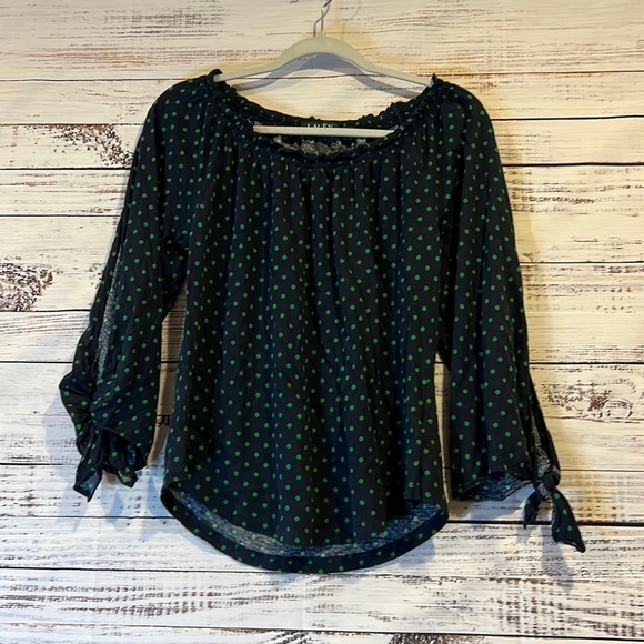 Lauren Ralph Lauren Navy with Green Polka Dot Top‎ Size S - Picture 1 of 5